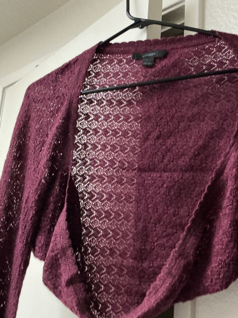 Express burgundy knit shrug with long sleeves to wear over camis vintage Y2K